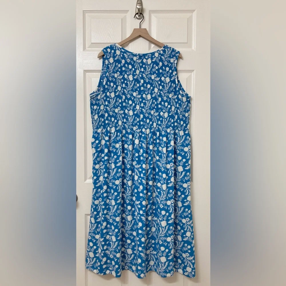 Croft & Barrow Blue Floral Smocked Sleeveless Midi Dress 2X Prairie Cottagecore - Picture 4 of 8